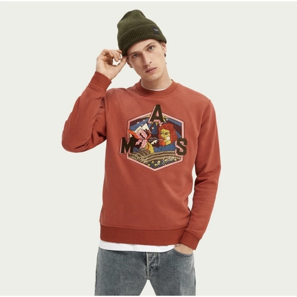 Scotch & Soda Embroidered Graphic Sweater XXL Cotton